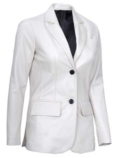 Upgrade your formal wardrobe with the Women's White Two-Button Leather Blazer, a fusion of sophistication and refined style. Meticulously designed, this blazer features a classic white hue that adds versatility to your ensemble. Specifications. 100% real leather with attention to detail work. Internal full lined with skin-friendly soft polyester. Wide lapel, decorative seam, and two-button closure. Two large outside and inside pockets. One inside additional Mobile pocket. White Color. Confident Fashion, Leather Blazer Women, Confident Style, Refined Style, Formal Attire, Leather Blazer, Blazer Buttons, Blazers For Women, Classic White