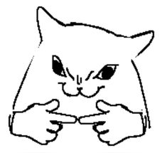 a black and white drawing of a cat holding something in its paws with one hand