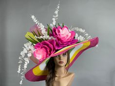 "Vogue hats are perfect for horse racing events, church, the Kentucky derby, weddings, garden tea parties and charity events. One size hat.(20.5\"-22.5\") adjustable inner band Brim is 10\". Wired brim. Light weight. THIS HAT IS NOT RETURNABLE AND IS NON-REFUNDABLE. Please visit my other shop https://www.etsy.com/shop/BridalWorldAccessory Thank you very much for shopping at my shop. Have a great day." Multicolor Mini Hats For Summer Garden Party, Multicolor Mini Hats For Spring Wedding, Spring Multicolor Hat Fascinator, Spring Multicolor Fascinator, Multicolor Summer Fascinator, Elegant Multicolor Summer Fascinator, Multicolor Hats For Kentucky Derby Wedding, Multicolor Hat For Kentucky Derby Wedding, Multicolor Hats For Royal Ascot