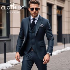 Dark Blue Wedding Suit, Dark Blue Suit Wedding, Suit For Men Stylish, Grey Blue Suit, 3 Piece Suit For Men, Dark Blue Wedding, Mens Suits Modern, Blue Suit Wedding, Suit For Men