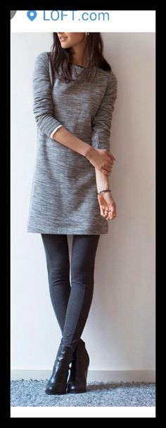 Nice Grey Leggings Outfit, Cold Weather Dresses, Stylish Winter Outfits, Grey Sweater Dress, Legging Outfits, Grey Dress, Popular Outfits, Winter Outfits For Work, Olivia Palermo