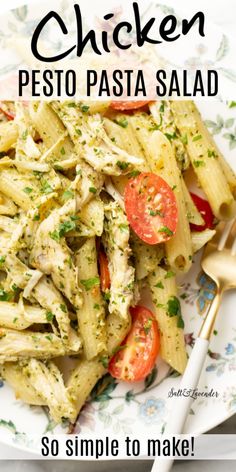 chicken pesto pasta salad on a plate