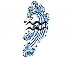 a blue and white tattoo design with waves