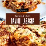 ravioli lasagna on a plate with the title quick and easy ravioli lasagna