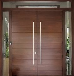 a modern wooden door with two sidelights