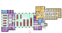 the floor plan for an office building with multiple floors and several different colored areas in it