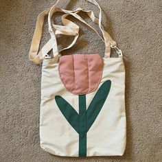 -Adorable Tote Bag With Quilted Tulip On Front -Cream, Pink, & Green -Never Used -Strap Can Be Adjusted Or Removed -Full Zip Closure -Small Inside Pocket -Comes From Smoke-Free Home Pink Backpack Bags For Spring, Pink Backpack For Spring, Pink Diaper Bag With Adjustable Strap For Everyday Use, Cottage Core, Womens Tote Bags, Green Color, Green Colors, Inside Pocket, Pink And Green