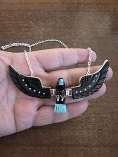 ad eBay - Find many great new & used options and get the best deals for Navajo Native Flying Eagle Necklace Turq & Blk Ben Livingston L 4 1/2 “ Zuni # H at the best online prices at eBay! Free shipping for many products! Black Sterling Silver Jewelry With Inlay, Black Inlay Jewelry As A Gift, Black Jewelry With Inlay For Gift, Southwestern Black Sterling Silver Jewelry, Artisan Black Pendant Jewelry, Collectible Black Jewelry With Large Pendant, Unique Black Necklace With Large Pendant, Southwestern Style Black Necklaces For Gifts, Southwestern Black Necklace Ideal For Gifts