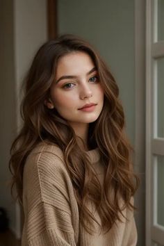 From rich caramels to sultry berries, we've got the perfect fall hair color ideas to complement your sweater weather style. Honey Brown Hair Without Highlights, Brown Hair Summer Ideas, Long Brown Hair Green Eyes, Medium Warm Brown Hair, Brown Hair Girl Aesthetic, Light Brown Long Hair, Long Hair Care Routine, Honey Brunette, Cute Brown Hair