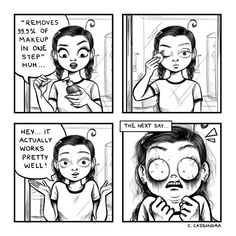 a comic strip showing how to use makeup