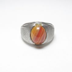 Sterling Silver 3.00 Ct Natural Oval Orange Banded Agate Solitaire Ring Vintage Banded Agate, Ring Vintage, Solitaire Ring, Fine Silver, Vintage Rings, Etsy Vintage, Silver Fashion, Gemstone Jewelry, Gemstone Rings