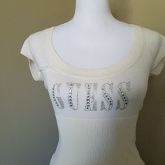 Guess Fitted Embellished Sweater! Short Sleeve 83% Cotton 17% Nylon Purchased On A Trip To Europe And Never Got A Chance To Wear. Brand New With Tags. Smoke Free And Pet Free Home. #Guess #Knit #Sweater #Short #Sleeve #Embellished #Fitted Vintage Designer Clothes, Guess Clothes, Short Sleeve Knit Sweater, Guess Sweater, Vintage Brands, 2000s Clothing, Sweater Short Sleeve, Shopping Wishlist, Embellished Sweater