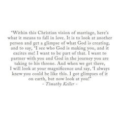 an image of a quote from the book, when is christian vision of marriage, here's what it means to fall in love