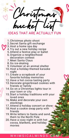 Ho! Ho! Ho! It's time to spice up your holiday season with our ultimate Christmas Bucket List! From cozy family traditions to heartwarming new adventures, this list has everything you need to ignite the festive magic and make memories that'll last a lifetime! Inexpensive Christmas Traditions, Things To Do For Christmas With Friends, Hosting Christmas First Time, December Bucket List Christmas, Christmas Bucket List For Couples, Romanticizing Christmas, Christmas Everything, Christmas Bucket List For Kids, Bucket List With Friends