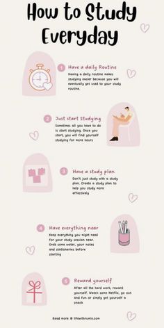 a poster with the words how to study everyday