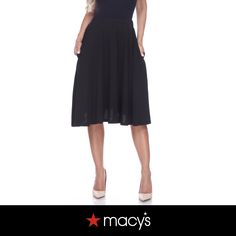 in stock Casual Black A-line Pleated Skirt, Classic Black A-line Skirt, Classic Black Midi-length Bottoms, Classic Black Midi Length Bottoms, Classic Black Midi Bottoms, Black A-line Pleated Skirt For Summer, Elegant Black Skirt For Day Out, Chic Stretch Pleated Skirt, Black Solid Color Knee-length Skirt