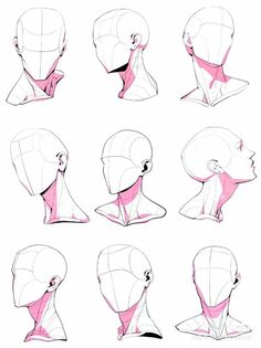 various views of the head and neck of a woman's head with different angles