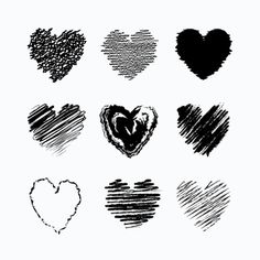 hand drawn hearts in different shapes and sizes