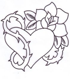 a drawing of a heart with flowers on it