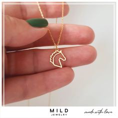 14k Solid Gold Horse Necklace * Dainty Everday Chain Necklace * Origami Horse Necklace * Gift for Horse Lovers * Western Necklace * Horse Charm * Gift for Horse Trainer * Gift for Daughter * Gift for Mom That is chic, tiny, cute, small and delicate Horse Necklace in 14k Solid Gold. You can use Horse Necklace alone everyday or you can combine with your other necklaces. D E T A İ L S * Material: 14k Solid Gold (Real Solid Gold, No Gold Plated or No Gold Filled Material) * Color : You can choose 14 14k Gold Filled Charm Necklaces For Gifts, 14k Gold Filled Charm Necklace As A Gift, Handmade 14k Gold Necklace As Gift For Her, 14k Gold Filled Charm Necklace For Gifts, Handmade 14k Gold Necklace Gift For Her, Handmade 14k Gold Necklace For Gift, Tarnish Resistant Pendant Necklace For Birthday Gift, Dainty 14k Gold Necklace Birthday Gift, Dainty 14k Gold Necklace For Birthday