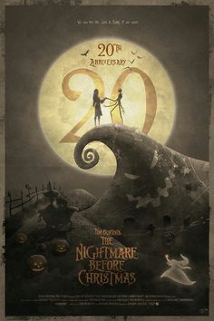 the poster for 20th anniversary shows two people holding hands in front of a full moon