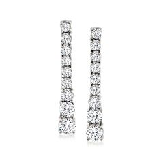 Ross-Simons - 1.10ct t. w. Diamond Graduated Linear Drop Earrings in 14kt White Gold. There's no outfit in your wardrobe that won't benefit from the sheer elegance of these earrings. A total of 1.10 ct. t. w. round brilliant-cut diamonds scintillate as they suspend in graduated linear drops, supported by simple four-prong settings of polished 14kt white gold. Hanging length is 1". Post/clutch, diamond graduated linear drop earrings. Diamond birthstones are the perfect gift for April birthdays. Drop Earrings Diamond, April Birthday, Diamond Birthstone, Earrings Diamond, Diamond Earring, Single Line, Diamond Drops, Diamond Drop Earrings, Round Brilliant Cut Diamond