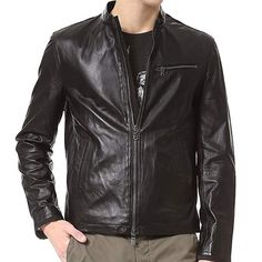 100% Leather Imported Cotton Lining Zipper Closure Dry Clean Only Leather Jacket Featuring Full-Length Front-Zip Closure With Zippered Chest And Side-Entry Pockets Short Stand Collar Zippered Cuffs John Varvatos, Leather Moto Jacket, Shorts With Pockets, Stand Collar, Full Length, Mens Jackets, Jackets & Coats, Leather Jacket, Leather