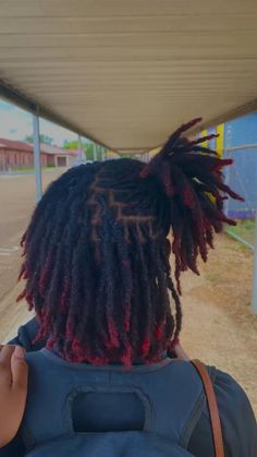 Loc Styles Ponytail Short, Models With Dreadlocks, Peanut Butter And Jelly Locs, Locs With Red Tips, Skunk Stripe Locs, Locs With Color, Dred Locks, Red Dreads, Short Dreadlocks Styles