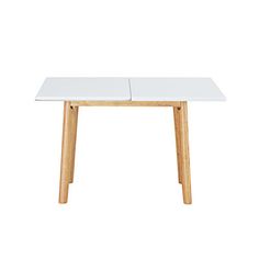 two white tables with wooden legs against a white background, one table has an open top and the other is closed