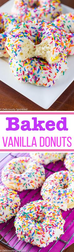 baked vanilla doughnuts with sprinkles on top and in the middle