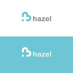 the logo for hazel is shown in white and blue colors on a light green background