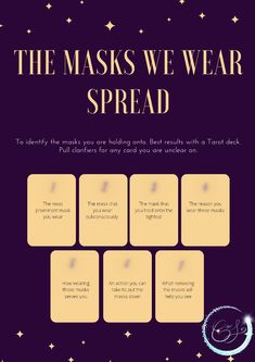 The masks we wear Tarot spread Witchy Practices, Tarot Reading Room, Witchcraft Practice, Diy Tarot Cards, Wiccan Books