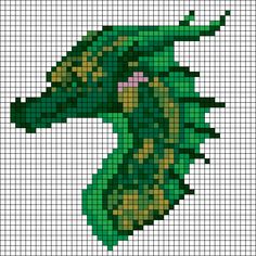 a pixellated image of a green dragon head