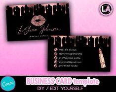 two business cards with lipstick on them