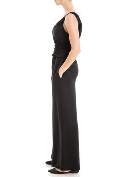 Set the trend in a V-neck jumpsuit fashioned with dainty cap sleeves, a smocked waist and wide-leg silhouette. 57" length; 27" inseam (size Small) V-neck Cap sleeves 100% polyester Hand wash, line dry Imported Jumpsuit With Sleeves, Jumpsuit Fashion, Max Studio, The Trend, Cap Sleeve, Cap Sleeves, Nordstrom Rack, Wide Leg, Hand Wash