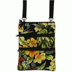 A companion you don't want to travel without! Made with durable canvas material and will hold all your travel essentials. Measures approximately 8 x 7. Three zippered pockets & an adjustable strap. Size: one size.  Color: Multicolor.  Gender: female.  Age Group: adult.  Pattern: floral. Black Rectangular Travel Accessories With Zipper Pocket, Black Travel Accessories With Pockets, Black Travel Accessories With Pockets For Daily Use, Casual Travel Wallet Rectangular, Casual Rectangular Travel Wallet, Casual Black Wallet With Pockets, Black Travel Accessories With Removable Pouch For Trip, Black Travel Accessories With Cell Phone Pocket, Casual Travel Wallet With Zipper Pocket