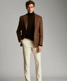 Men’s Turtleneck And Blazer, Turtleneck Blazer Outfit, Turtleneck With Blazer, Brown Blazer Men, Casual Outfits Men, Turtleneck And Blazer, Men's Formal Wear, Fashion Casual Outfits, Mens Casual Suits