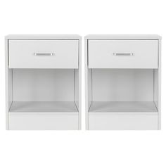 two white nightstands side by side against a white background