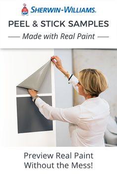 Overwhelmed by paint color? Peel & stick samples take out all the guesswork. Made with genuine Sherwin Williams paint. Reposition to view in multiple spaces and lighting conditions. No mess, no coverup job, no leftover paint cans, no color regrets. #sherwinwilliams #interiorpainting Sherwin Williams Paint, Leftover Paint, Up House, Paint Samples, Painting Tips, Paint Cans, Benjamin Moore