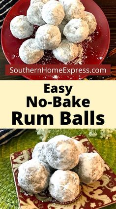 no bake rum balls on a red plate