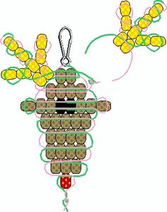 an embroidery design of a beehive hanging from a string