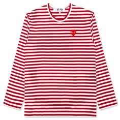 The concept of the Comme des Garcons PLAY line is design by not designing. Characterized by the iconic red heart logo designed by artist Filip Pagowski, the line is a collection of unisex basics, fragrances, and footwear for those who enjoy simplicity. Pictured is the Comme des Garcons PLAY Striped Big Heart Long Sleeve T-Shirt in Red/White. AZ T164 051 4 COMME DES GARCONS PLAY APPAREL HAS A SMALLER FIT, WE RECOMMEND SIZING UP. THIS ITEM IS NOT ELIGIBLE FOR DISCOUNTS OR SPECIAL PROMOTIONS. 100% Winter Wardrobe Essentials, Comme Des Garcons Play, Red Tee, Norse Projects, Striped Long Sleeve Shirt, Mens Tee Shirts, Red Stripe, Fashion Logo, Big Heart