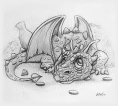 a drawing of a dragon laying on the ground