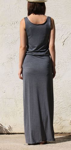 "Gray summer maxi dress has been best seller every summer It is made of soft Jersey with elastic waist This sleeveless maxi dress is designed with blouson bodice and straight maxi skirt Fit is absolutely comfortable yet flattering It is simple and stylish for any occasion for warm days -Scoop Neckline -Gathered elastic cinches waist -Made of high quality soft jersey fabric *Material - rayon / lycra *Care - machine wash cold delicate, no chlorine bleach, tumble dry, low / warm iron *Model is 34\" Casual Stretch Maxi Dress For Summer, Casual Stretch Maxi Dress, Casual Gray Maxi Dress For Beach, Casual Gray Maxi Dress For The Beach, Stretch Longline Maxi Dress For Summer, Casual Long Skirt Maxi Dress For Spring, Casual Stretch Maxi Dress For Vacation, Stretch Maxi Sundress For Summer, Solid Long Skirt Dress For Vacation