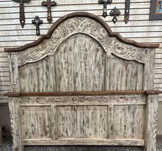 Rustic Spanish Royal Carved Bed - Your Western Decor Antique Door Headboards, Spanish Bedroom, Door Headboards, Carved Bed, Carved Beds, Mexican Interiors, Rustic Bedroom Furniture, Western Bedroom Decor, Adobe Home