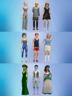 six different poses of people in various outfits