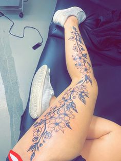 Floral Leg Tattoo Women