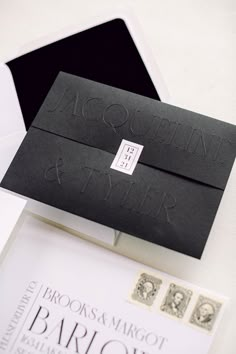 black and white wedding stationery with envelope