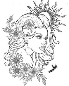 a drawing of a girl with sunflowers on her head and the word, i am