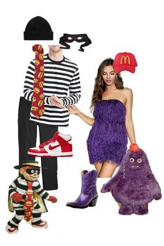 two people dressed up in costumes and one is wearing a hat